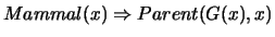 $Mammal(x) \Rightarrow Parent(G(x),x)$
